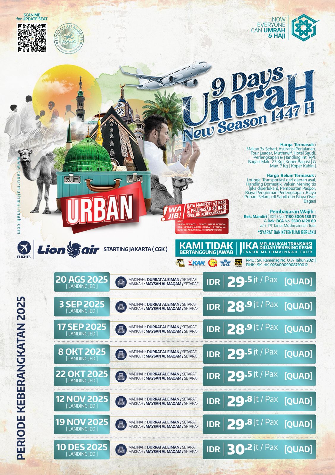 Umrah Lion Air 09 hari URBAN
